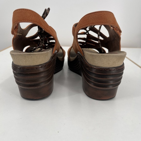 Bionica Women's Ghillie Sirus Wedge Leather Sandals Size 9.5 Orange Cognac - Picture 9 of 12